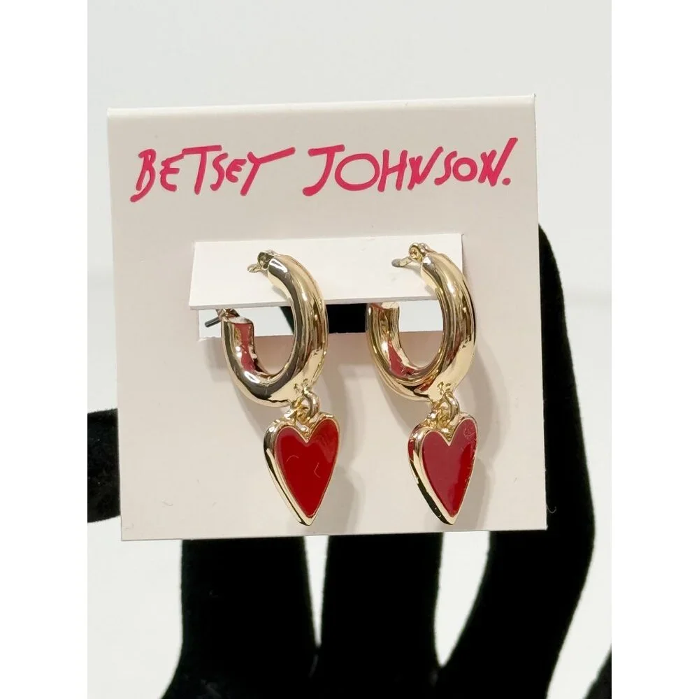 Betsey Johnson NWOB Heart Huggie Drop Earrings